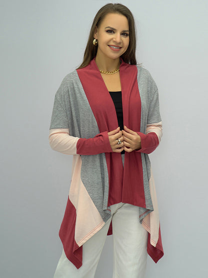 Shiny Color Block Open Front Cardigan-Angel Casuals