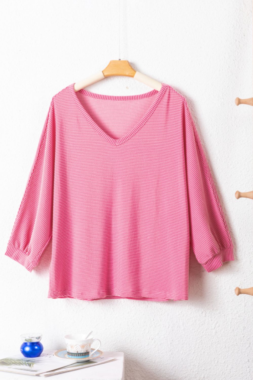 Texture V-Neck Long Sleeve Top-Angel Casuals