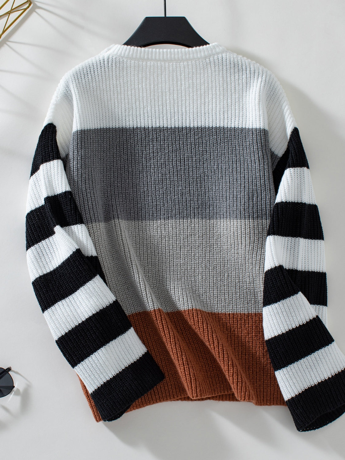 Color Block Round Neck Long Sleeve Sweater-Angel Casuals