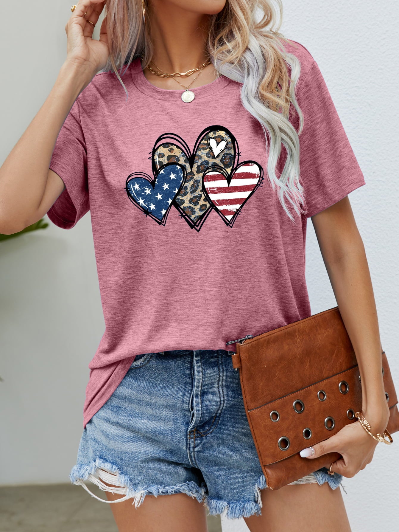 US Flag Leopard Heart Graphic Tee-Angel Casuals