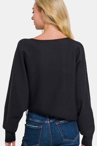 Zenana Asymmetric Hem Long Sleeve Sweater-Angel Casuals