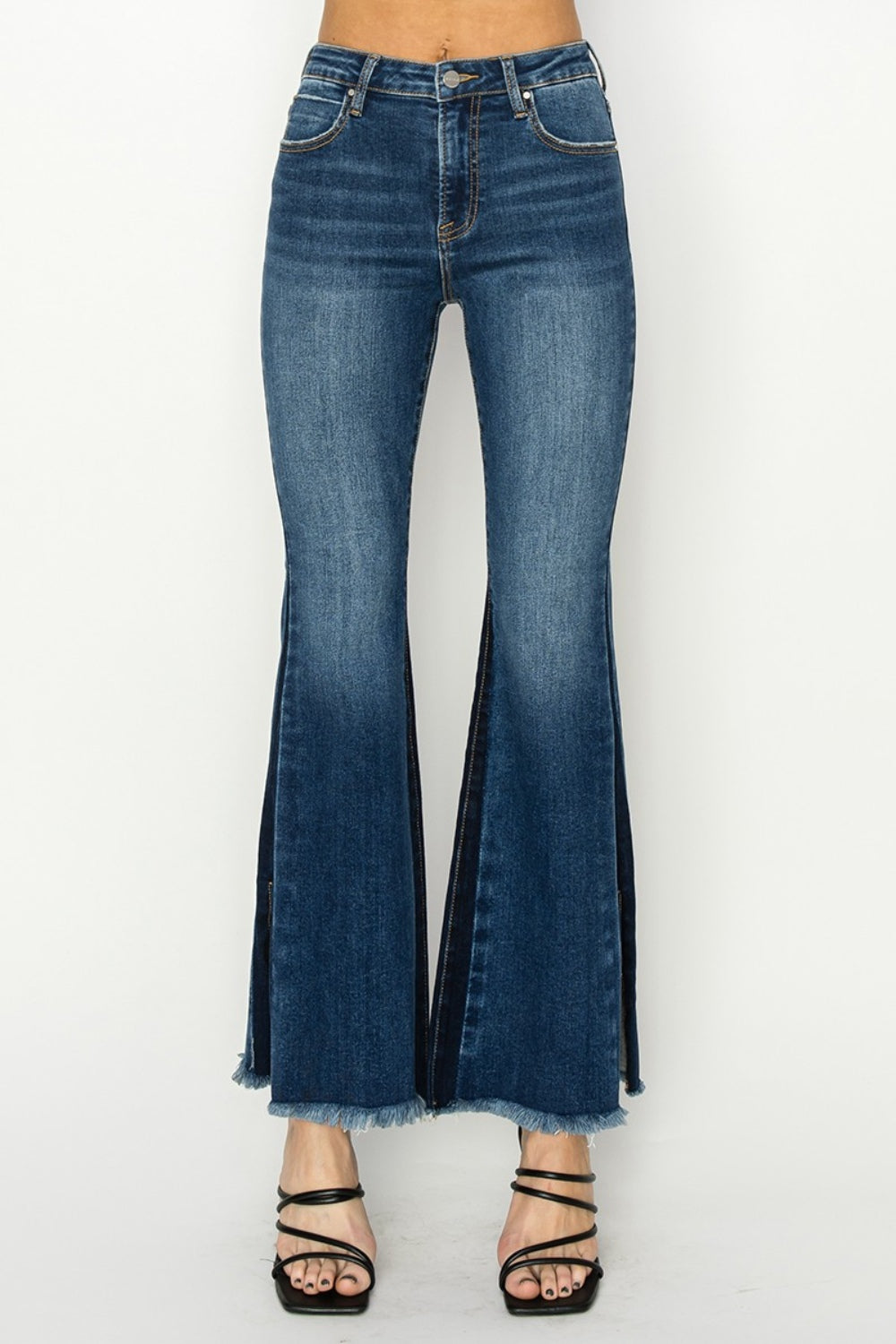 RISEN Full Size High Rise Side Shadow Seam Detail Slit Flare Jeans-Angel Casuals