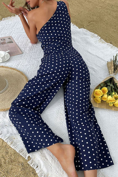 Polka Dot One-Shoulder Jumpsuit-Angel Casuals