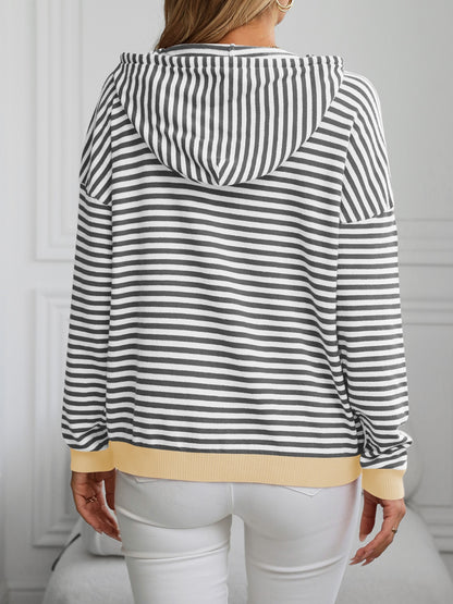 Mandy Striped Long Sleeve Hooded Knit Top-Angel Casuals