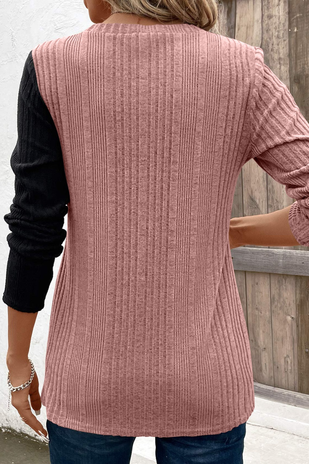 Contrast Long Sleeve Knit Top-Angel Casuals