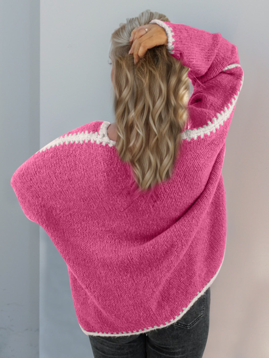 Double Take Contrast Open Front Dropped Shoulder Cardigan-Angel Casuals