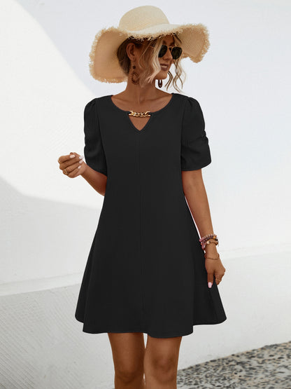 Chain Notched Short Sleeve Dress-Angel Casuals