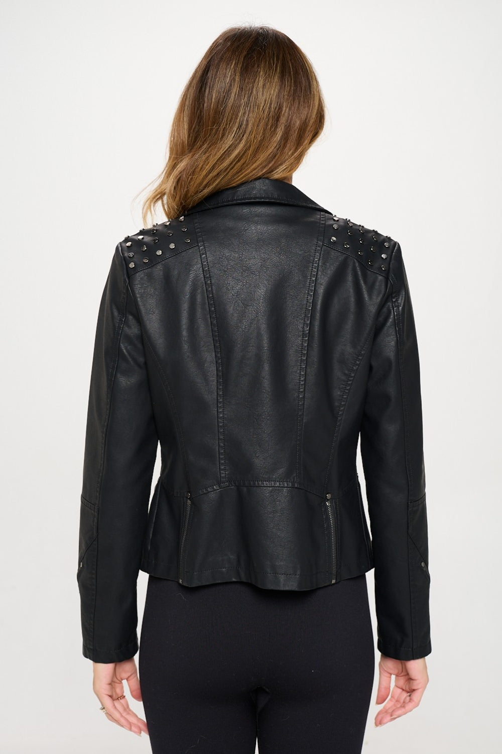 Coalition LA Studded Classic Moto Faux Leather Jacket-Angel Casuals