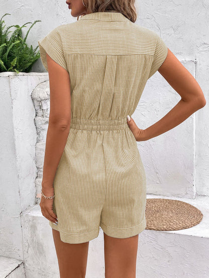 Striped Notched Tie Waist Romper-Angel Casuals