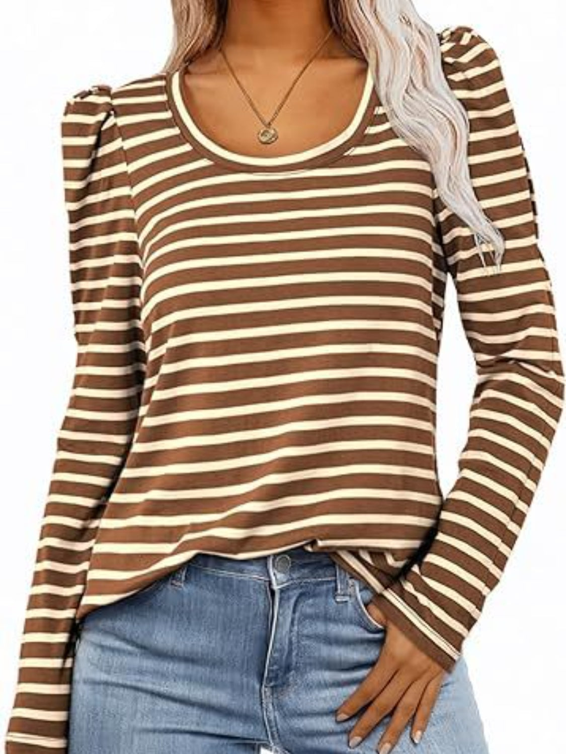 Striped Round Neck Long Sleeve T-Shirt-Angel Casuals