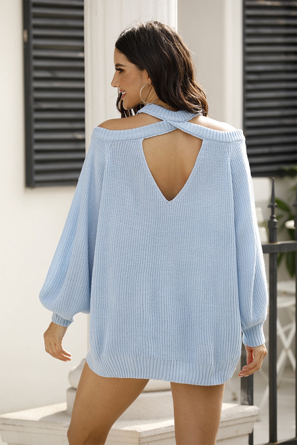 Ribbed Long Sleeve Cold Shoulder Knit Top-Angel Casuals