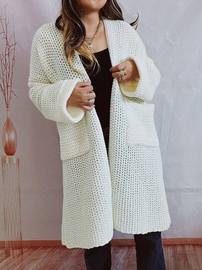 Open Front Long Sleeve Cardigan with Pockets-Angel Casuals