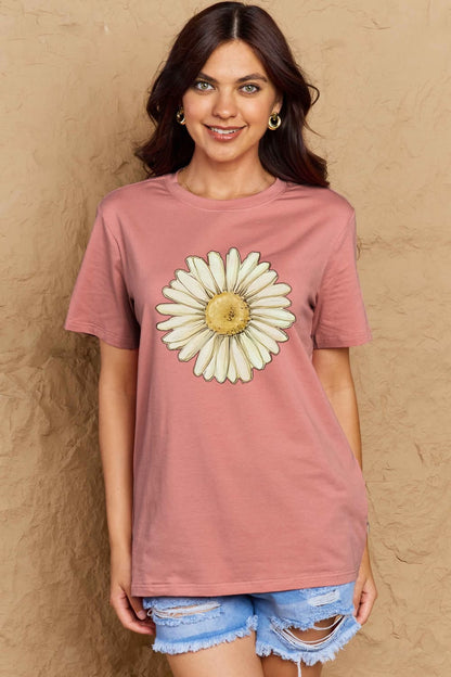 Simply Love Full Size FLOWER Graphic Cotton Tee-Angel Casuals