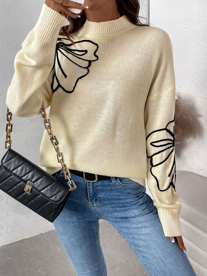 Perfee Mock Neck Dropped Shoulder Long Sleeve Sweater-Angel Casuals