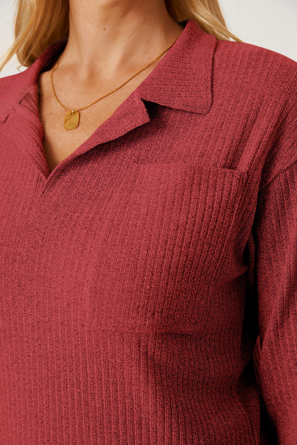 Collared Neck Dropped Shoulder T-Shirt-Angel Casuals