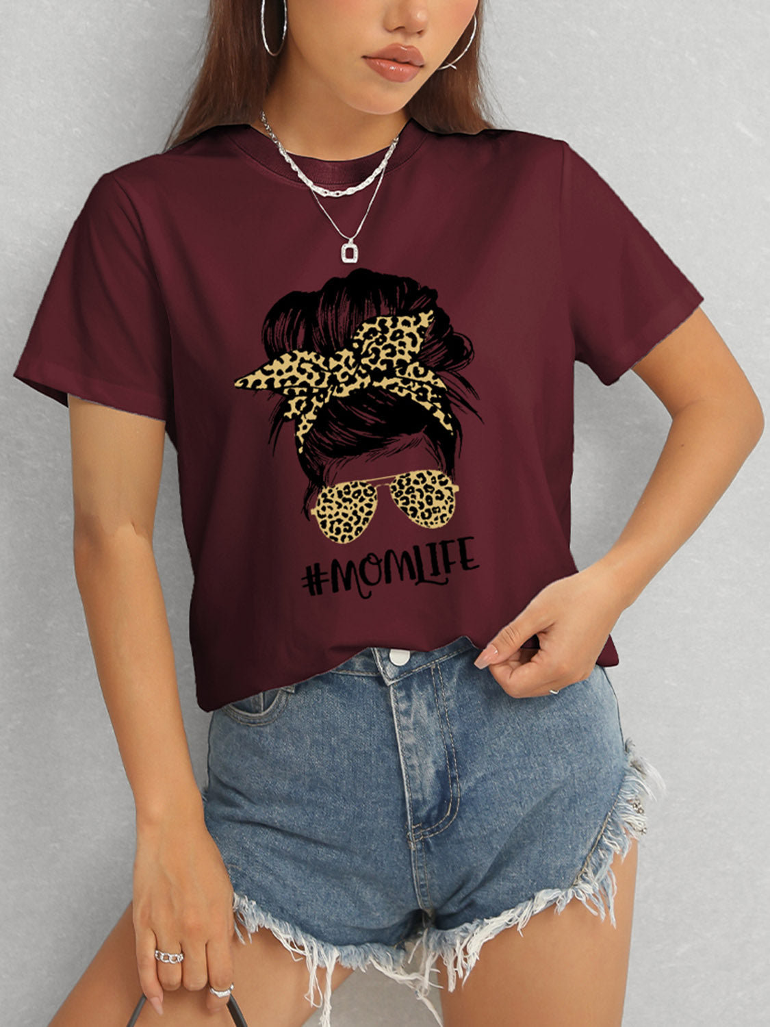 MOMLIFE Round Neck Short Sleeve T-Shirt-Angel Casuals