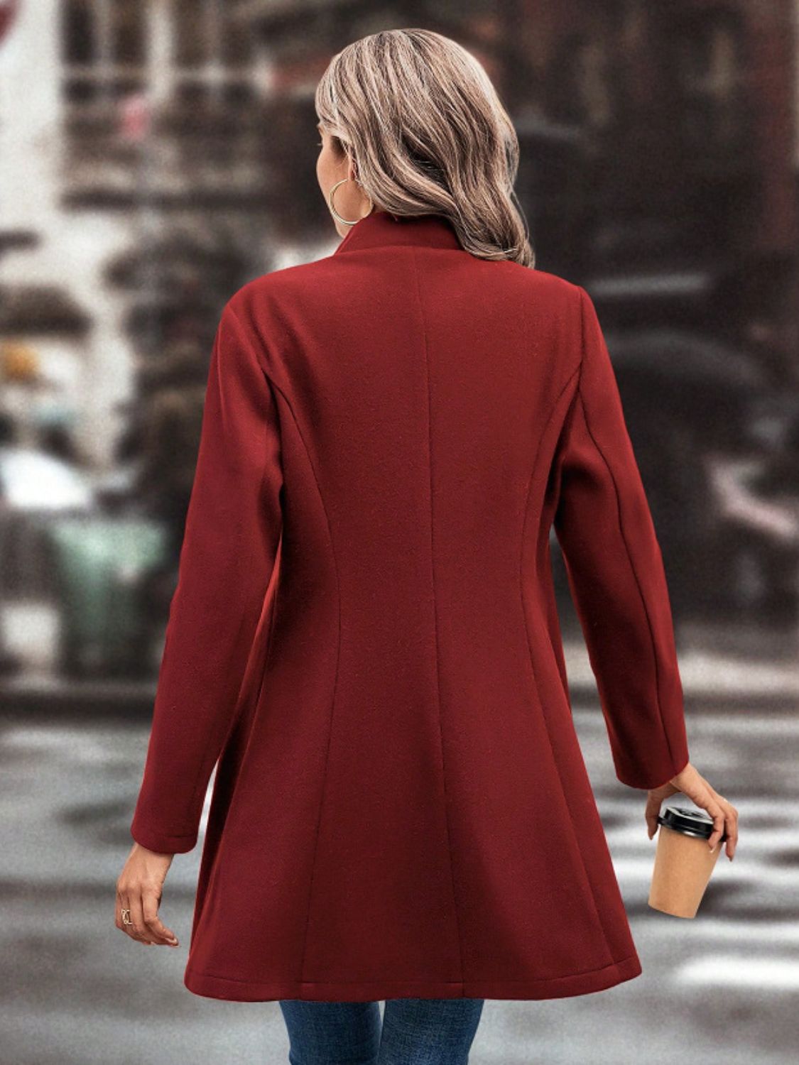 Collared Neck Button Up Long Sleeve Coat-Angel Casuals
