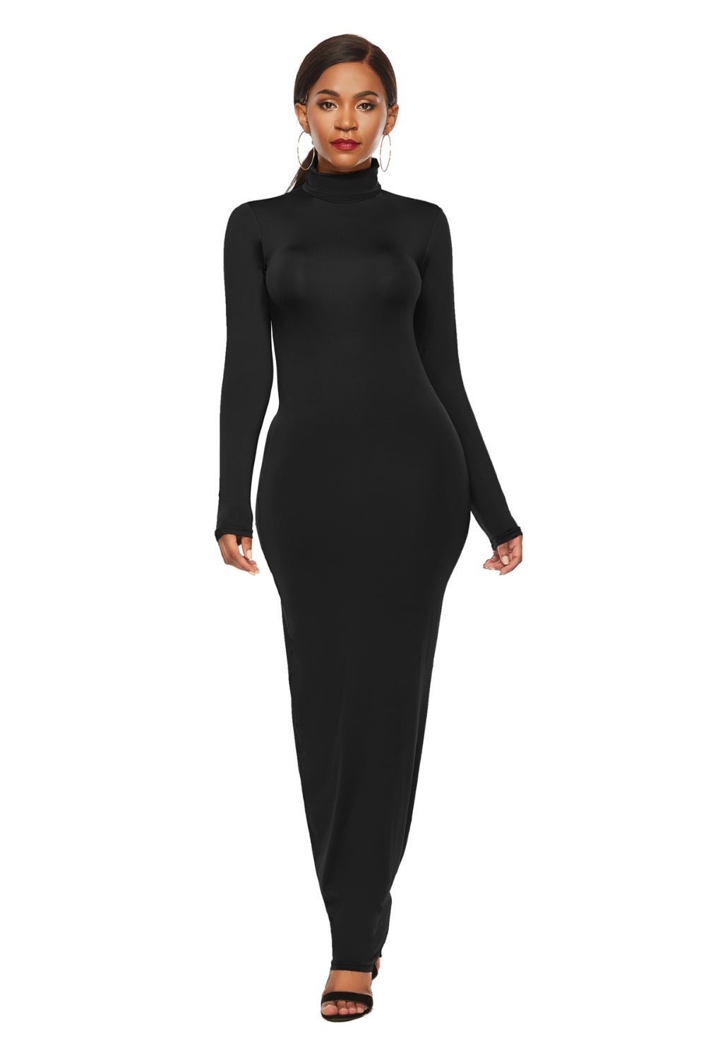 Mock Neck Long Sleeve Maxi Slim Dress-Angel Casuals