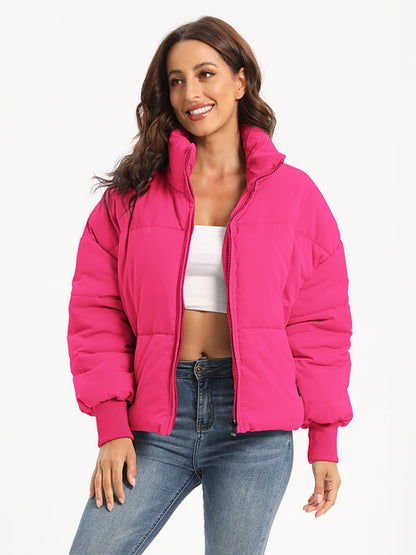 Zip Up Turtleneck Long Sleeve Winter Coat-Angel Casuals