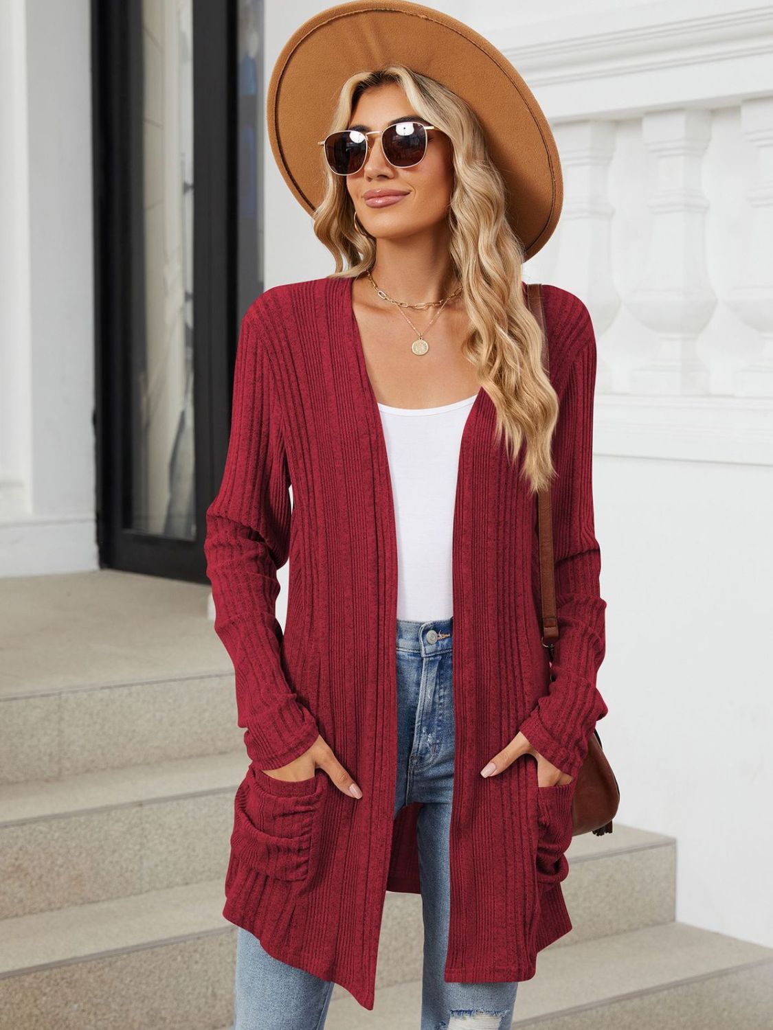 Pocketed Open Front Long Sleeve Cardigan-Angel Casuals