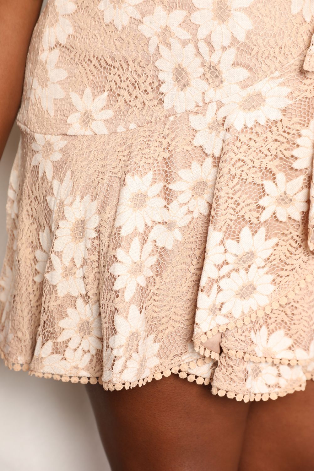 Double Take Floral Lace Pompom Detail Tie-Waist Flutter Sleeve Dress-Angel Casuals