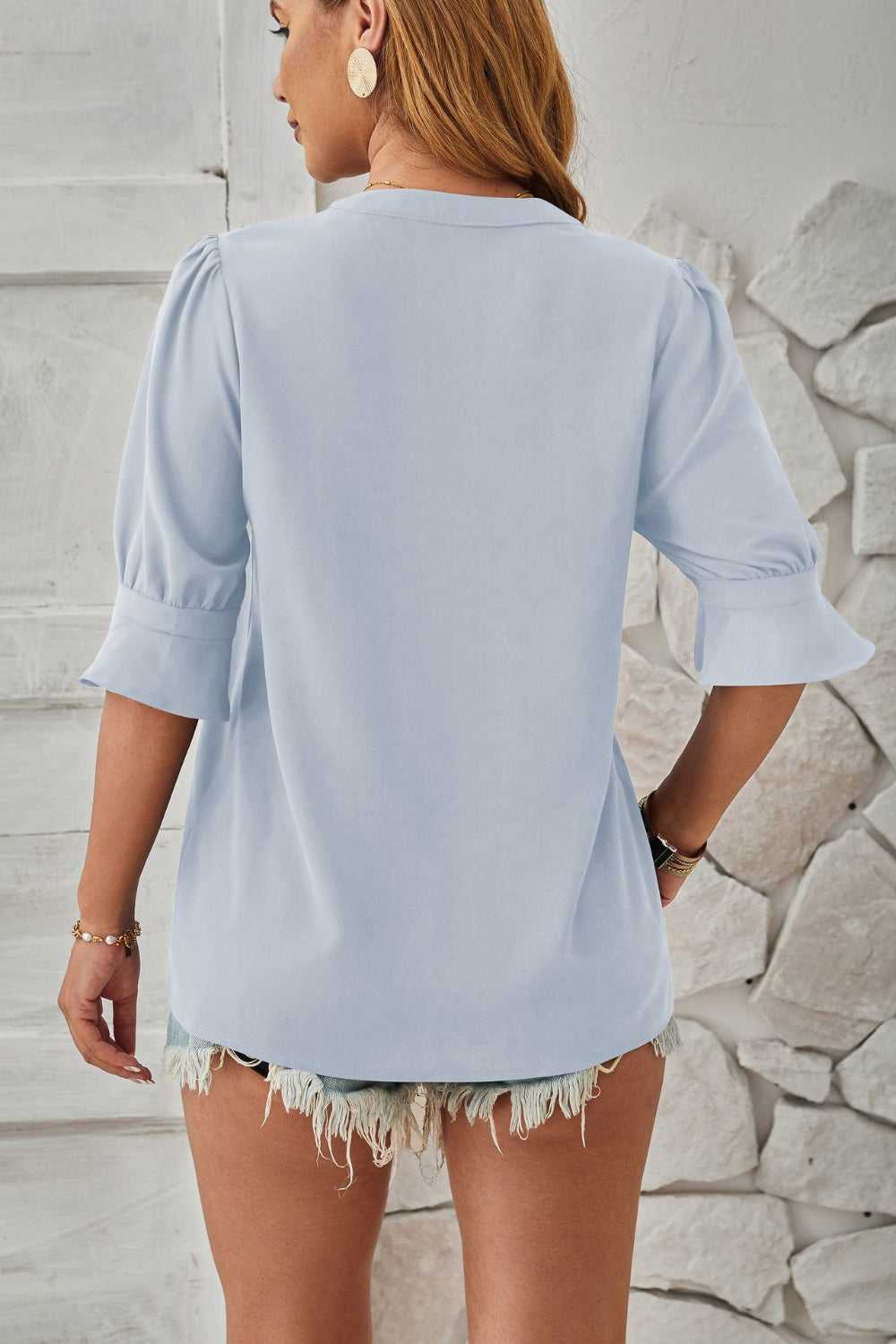 Notched Half Sleeve T-Shirt-Angel Casuals