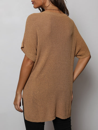 V-Neck Slit High-Low Knit Top-Angel Casuals