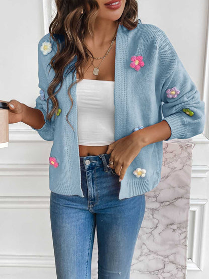 Floral Long Sleeve Open Front Cardigan-Angel Casuals