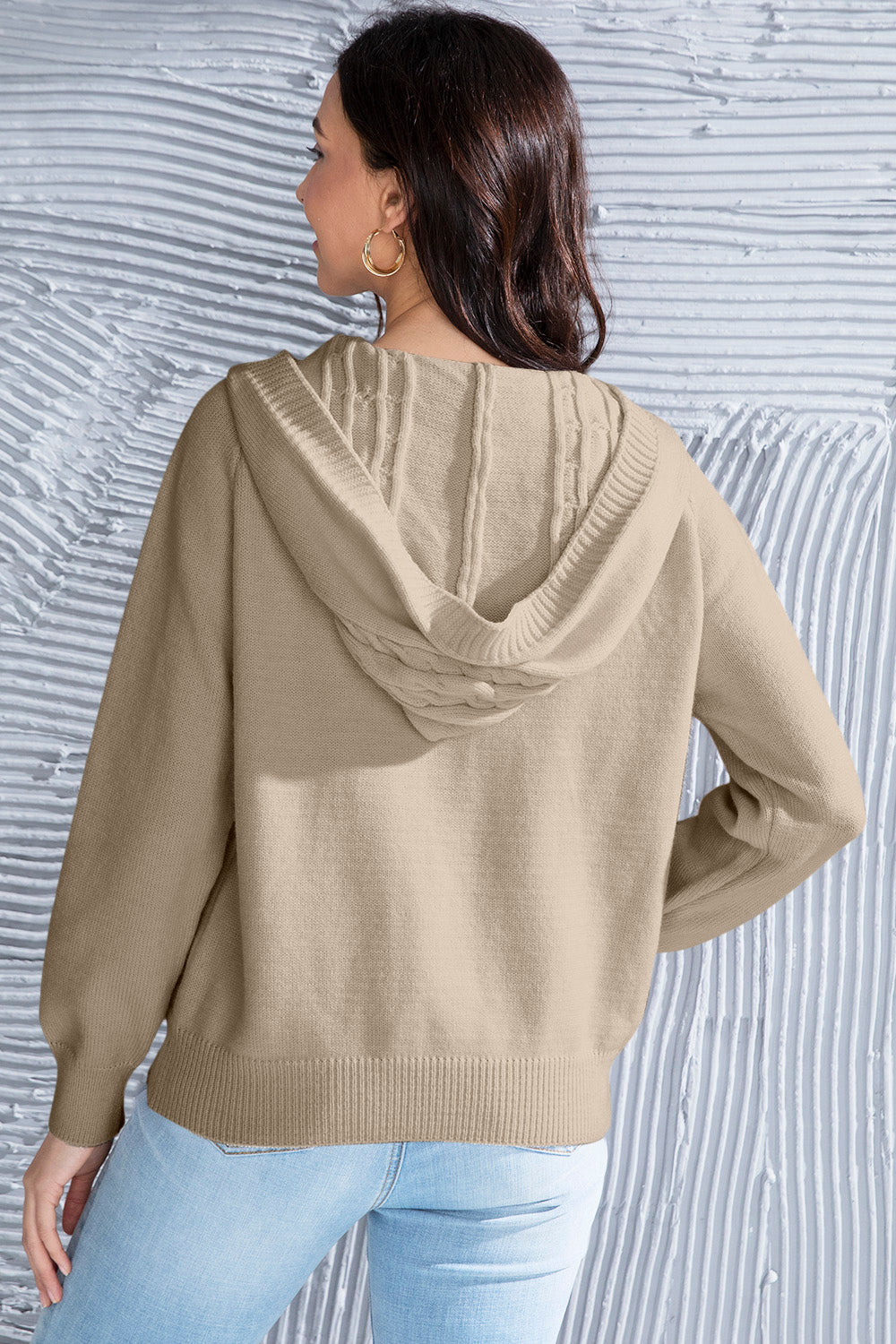 Cable Knit Long Sleeve Hooded Sweater-Angel Casuals