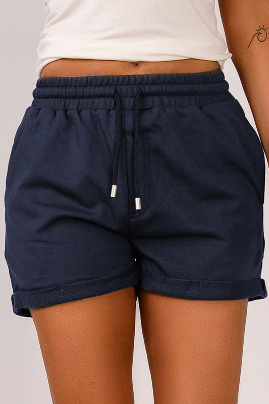 Drawstring Waist Cuffed Shorts-Angel Casuals