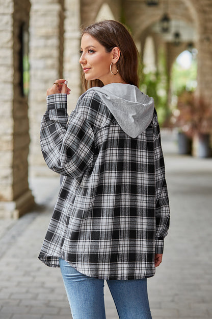 Mandy Plaid Long Sleeve Hooded Jacket-Angel Casuals