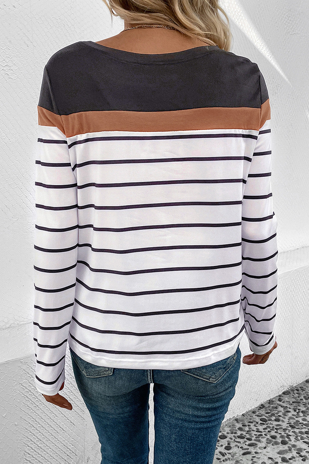 Striped Round Neck Long Sleeve T-Shirt-Angel Casuals