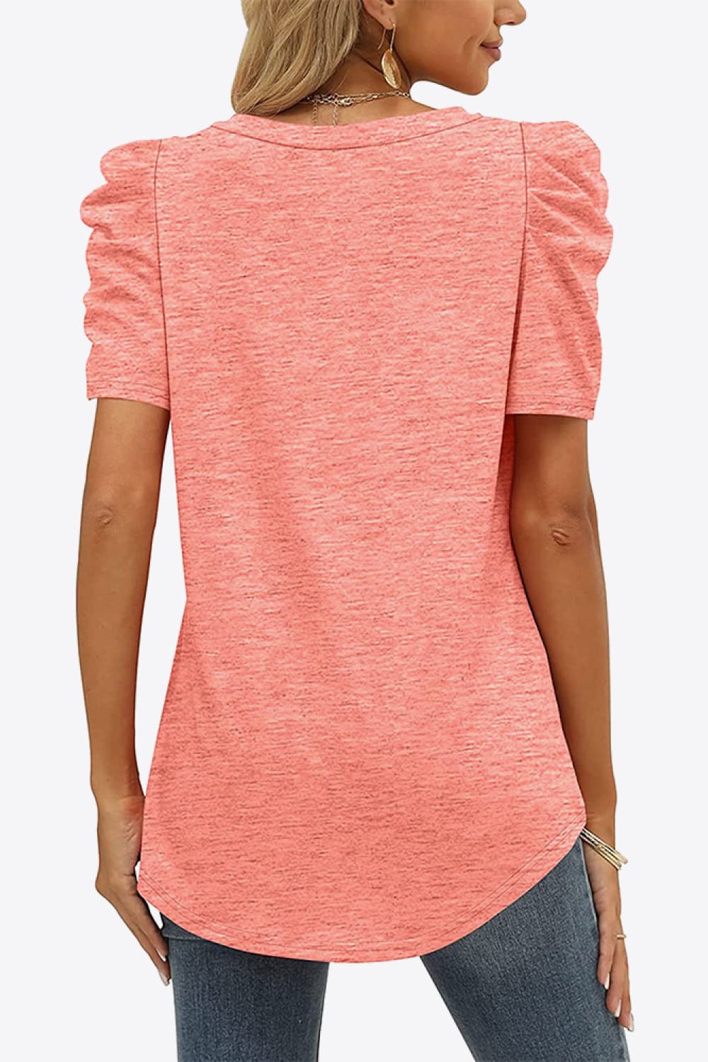 V-Neck Puff Sleeve Tee-Angel Casuals