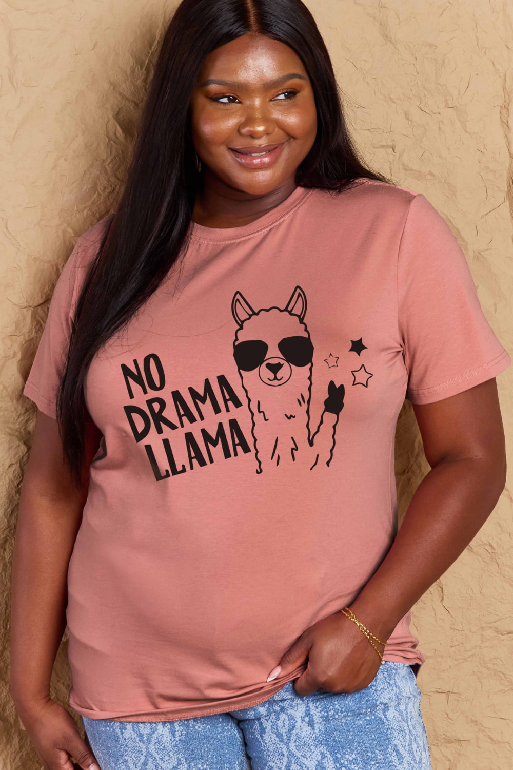 Simply Love Full Size NO DRAMA LLAMA Graphic Cotton Tee-Angel Casuals