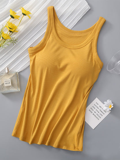 Round Neck Tank with Bra-Angel Casuals