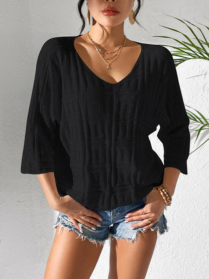 V-Neck Three-Quarter Sleeve Knit Top-Angel Casuals