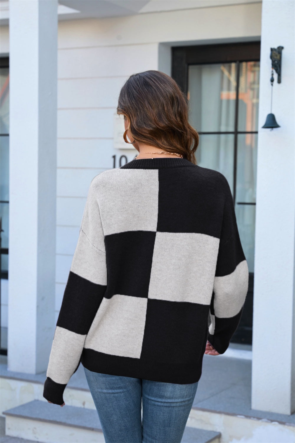 Angel Wings Color Block Round Neck Dropped Shoulder Sweater-Angel Casuals
