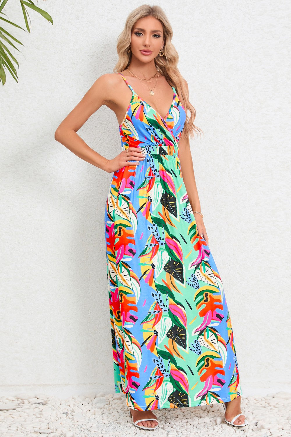 Printed Surplice Maxi Cami Dress-Angel Casuals