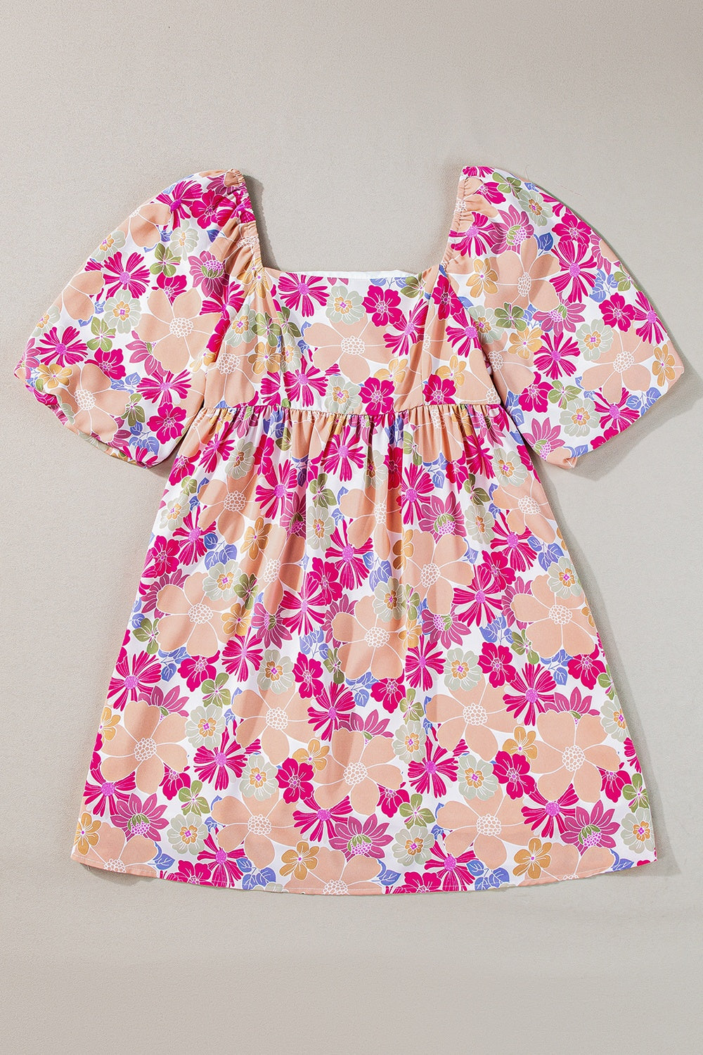 Printed Square Neck Half Sleeve Mini Dress-Angel Casuals