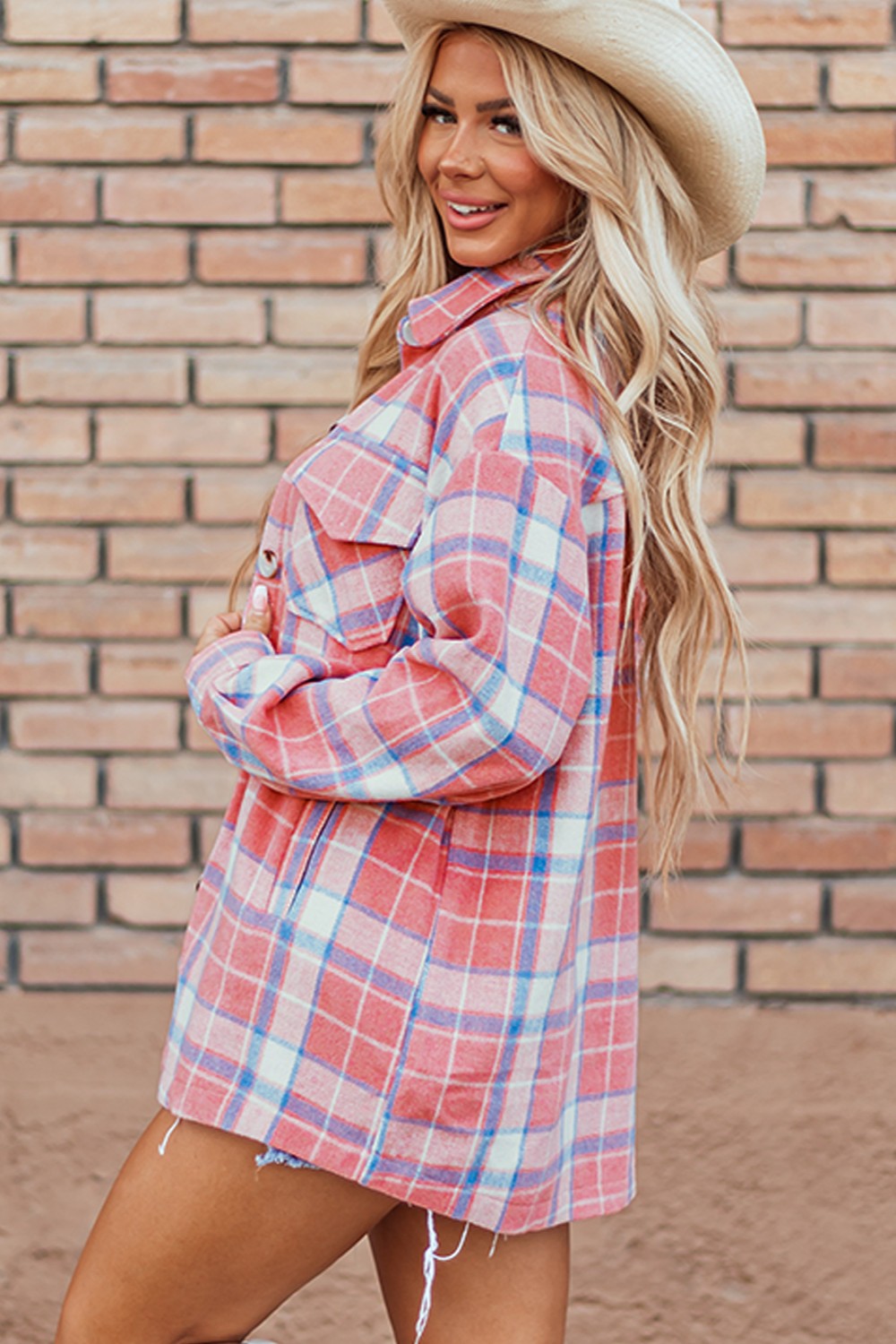 Plaid Button Up Long Sleeve Shacket-Angel Casuals