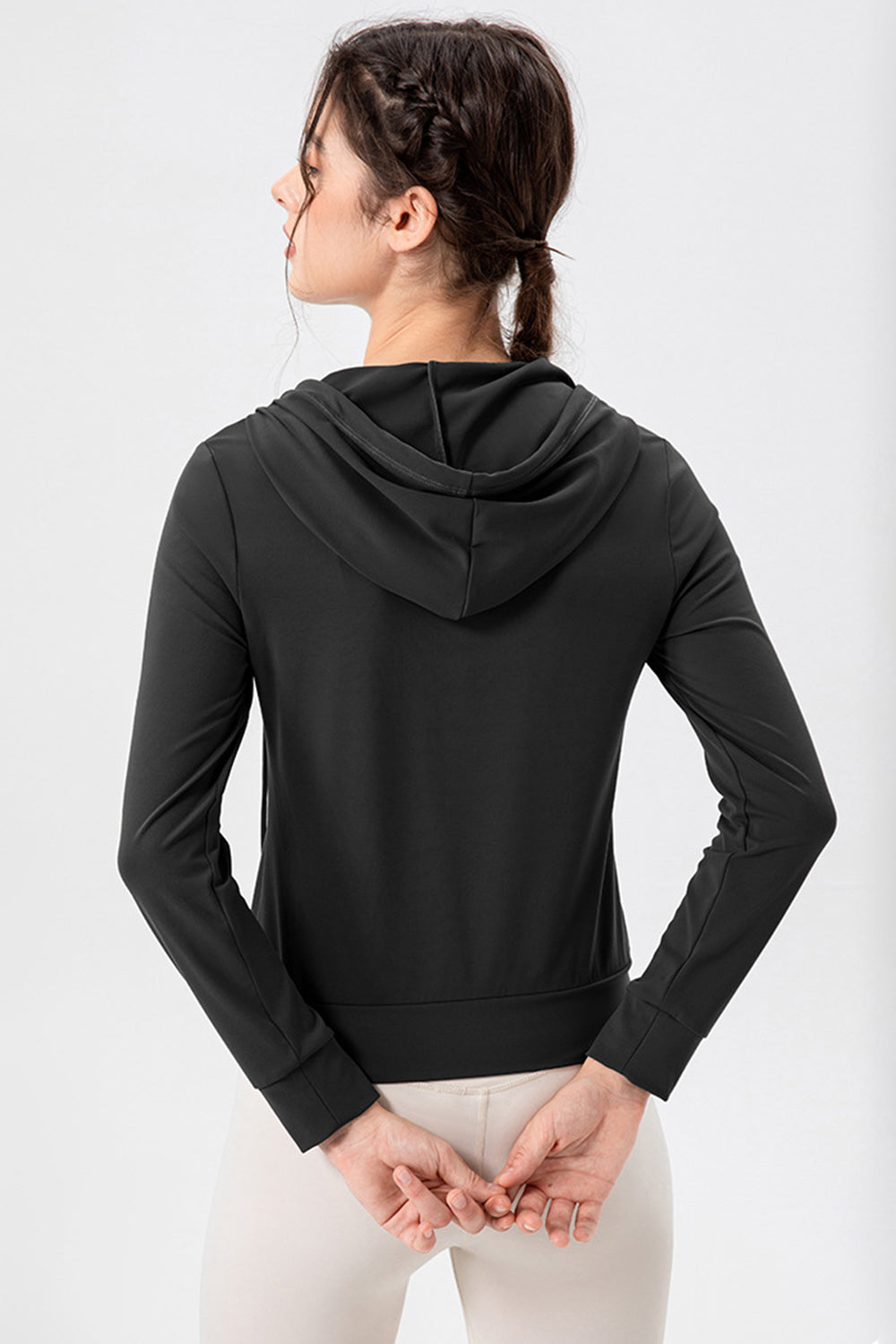 Drawstring Zip Up Hooded Active Outerwear-Angel Casuals