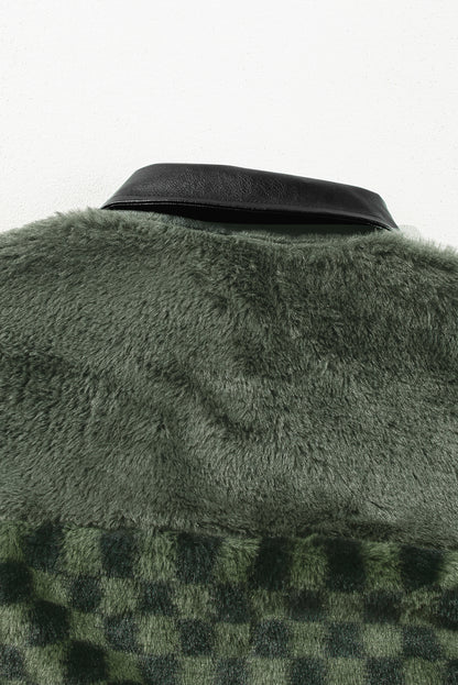 Pocketed Checkered Collared Neck Snap Down Jacket-Angel Casuals