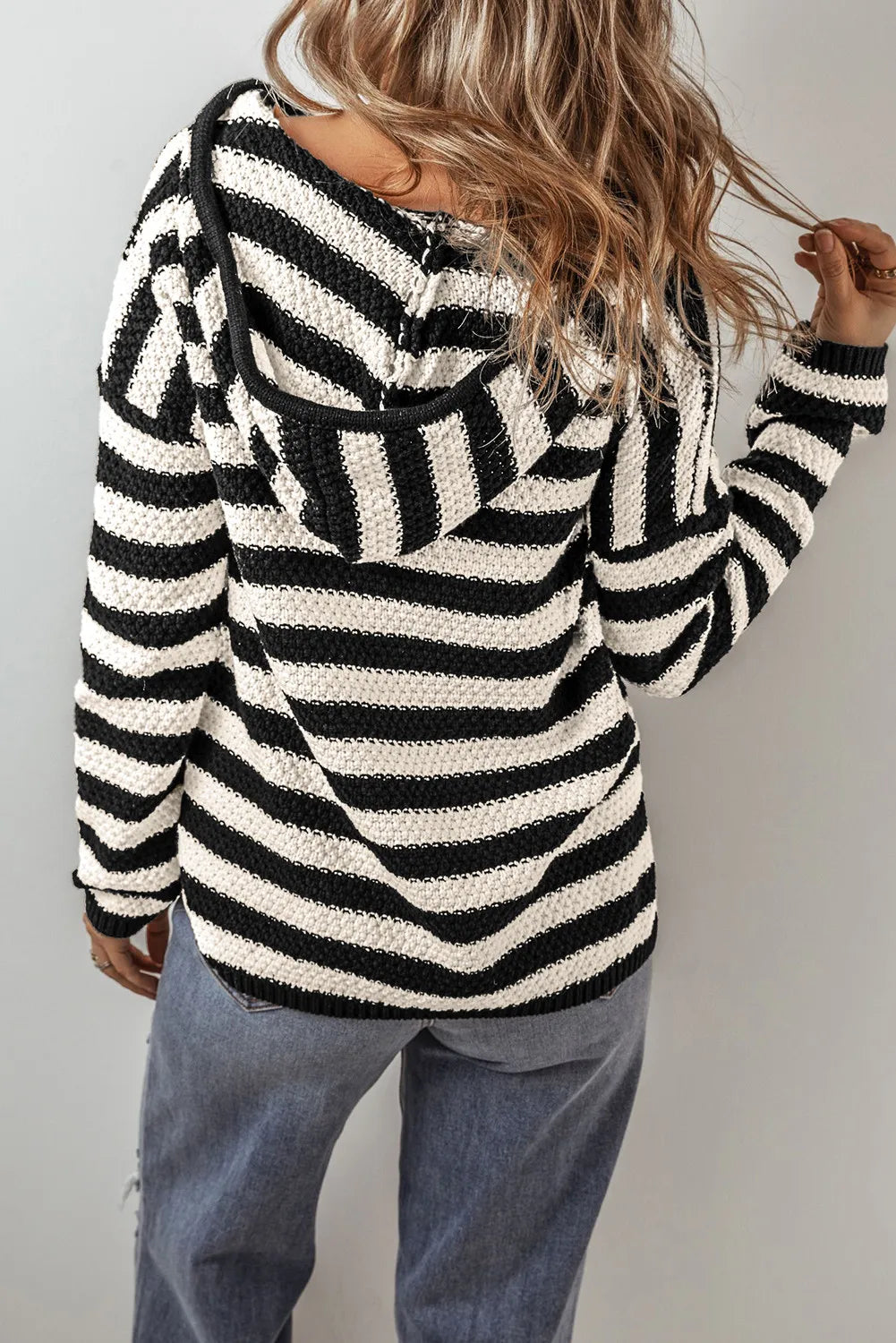 Drawstring Striped Long Sleeve Hooded Sweater-Angel Casuals