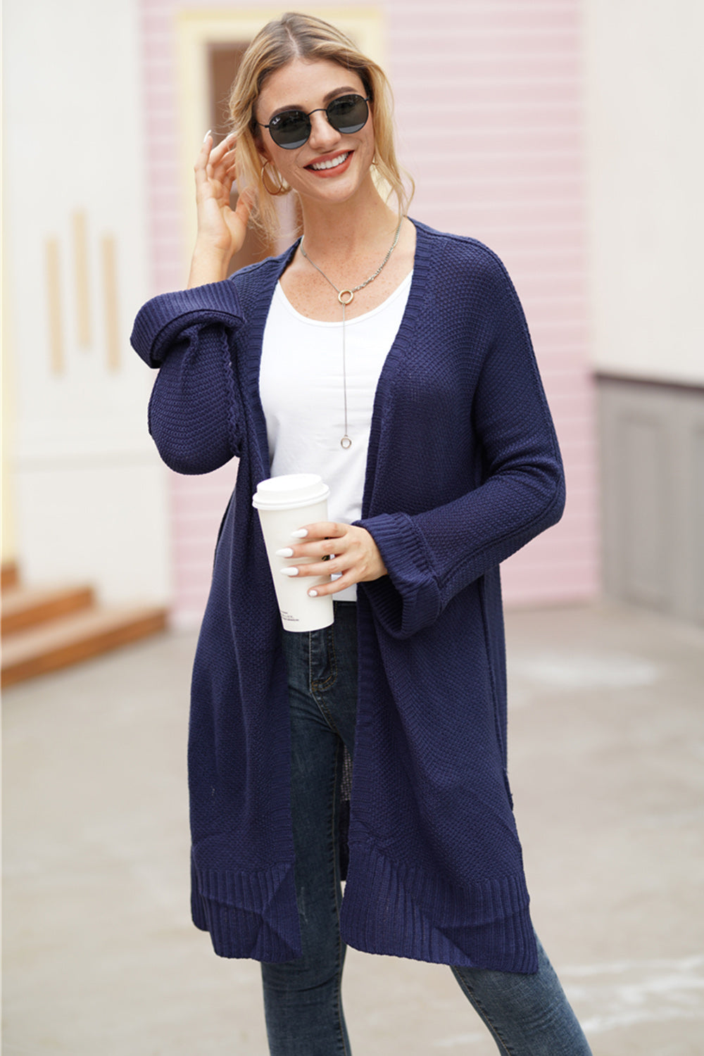 Open Front Long Sleeve Cardigan-Angel Casuals