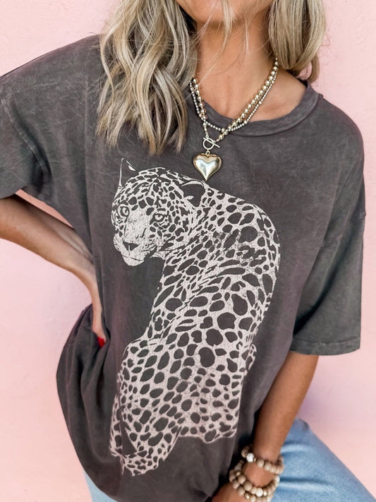 Cheetah Mineral Wash Round Neck Half Sleeve T-Shirt-Angel Casuals