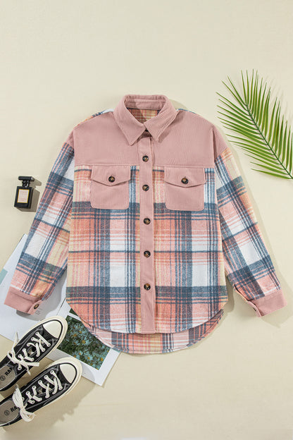 Plaid Button Up Long Sleeve Shacket-Angel Casuals