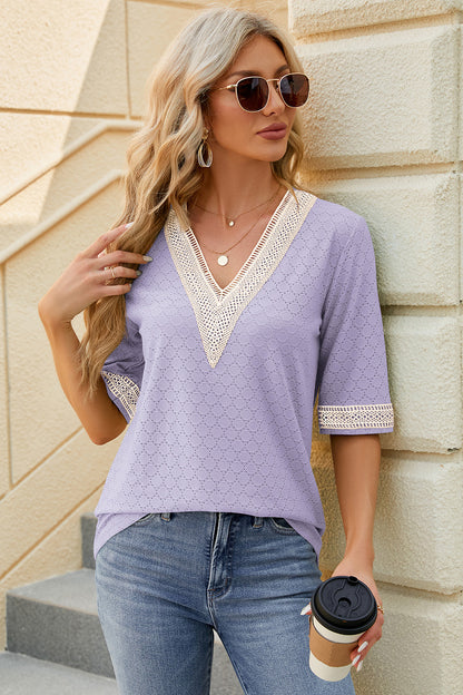 V-Neck Half Sleeve T-Shirt-Angel Casuals