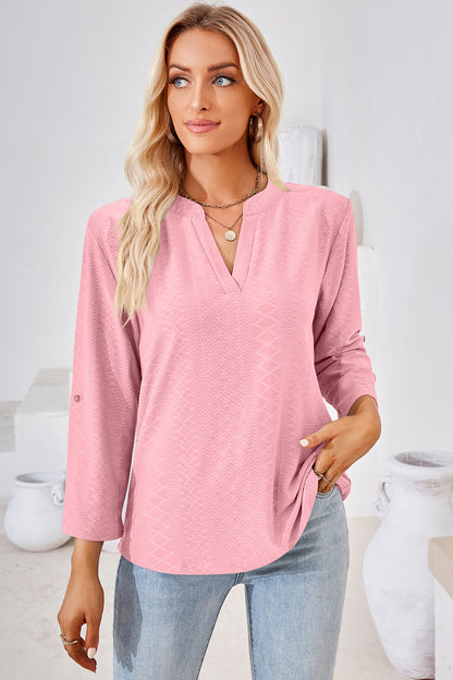 Notched Roll-Tab Sleeve T-Shirt-Angel Casuals