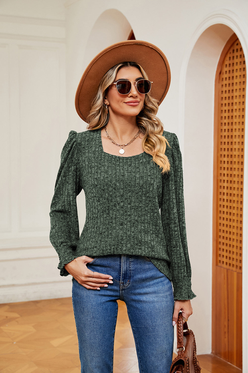 Square Neck Puff Sleeve Top-Angel Casuals