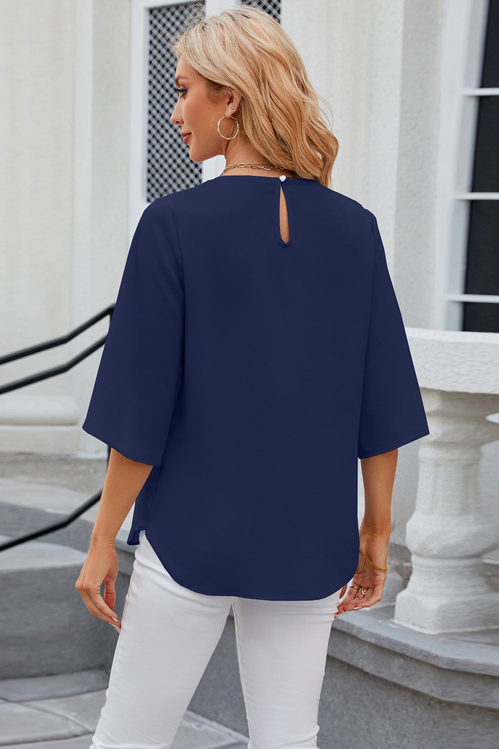 Round Neck Slit Half Sleeve Top-Angel Casuals